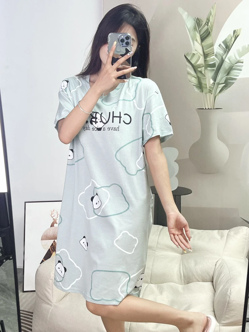 【珈诗芬】100%纯棉睡衣女薄款宽松卡通夏季短袖大码甜美女士家居服