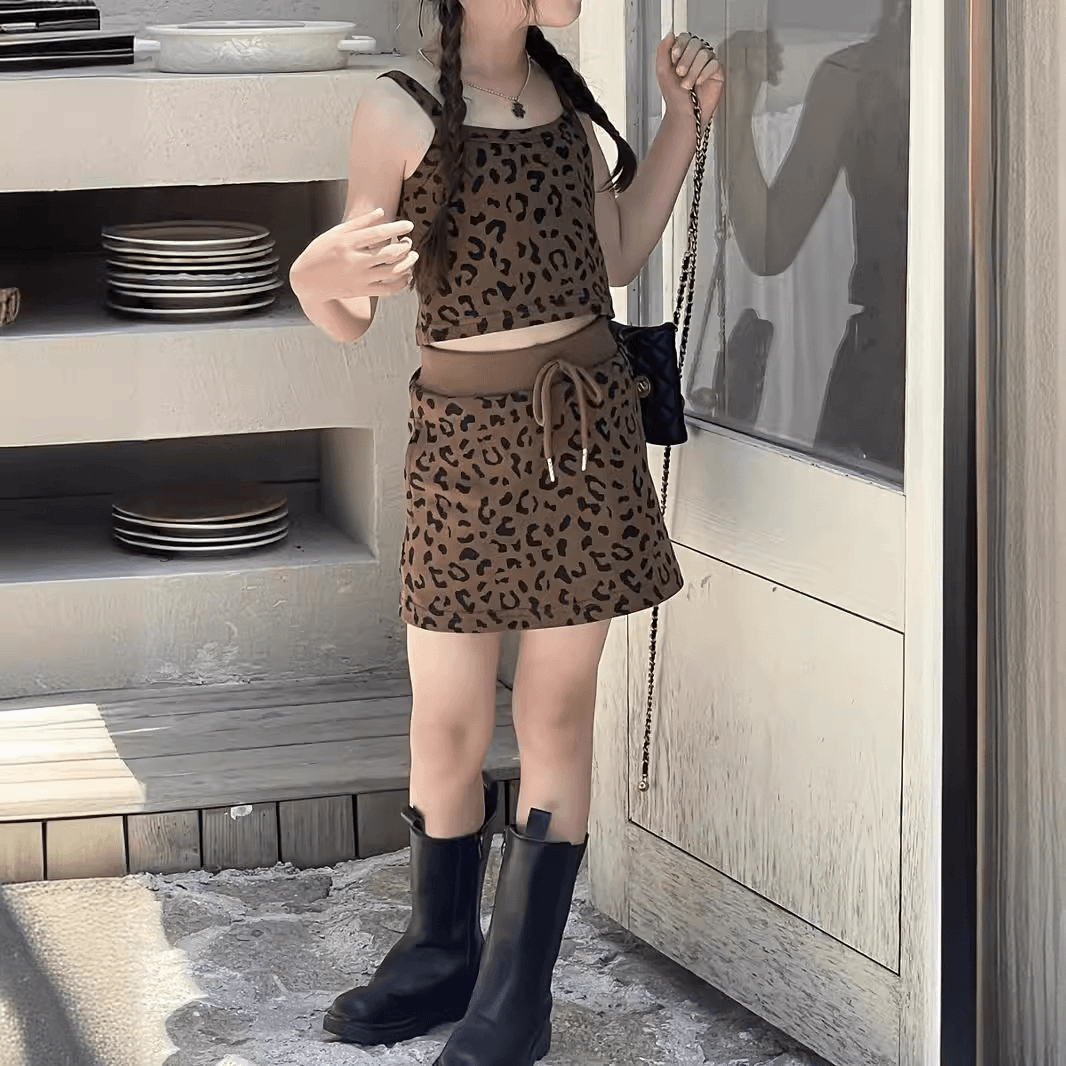 女童美拉德半身裙卫裙包臀裙儿童夏季时尚豹纹A字裙短裙