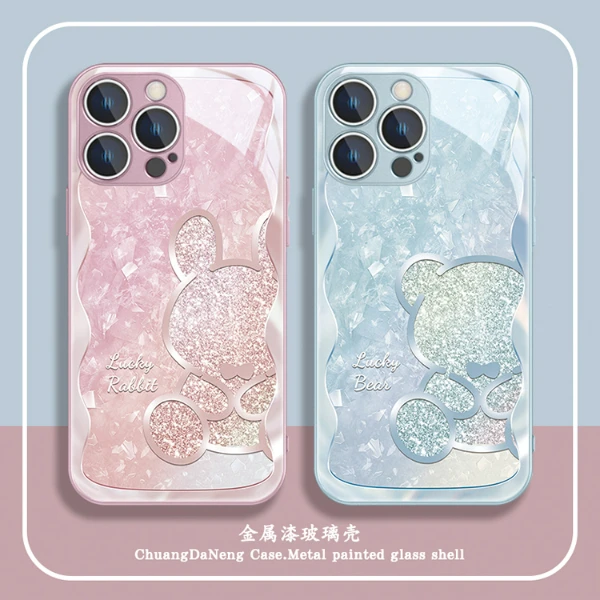 适用苹果17/华为pura70/小米14/oppo/vivo闪粉兔子小熊高级手机壳