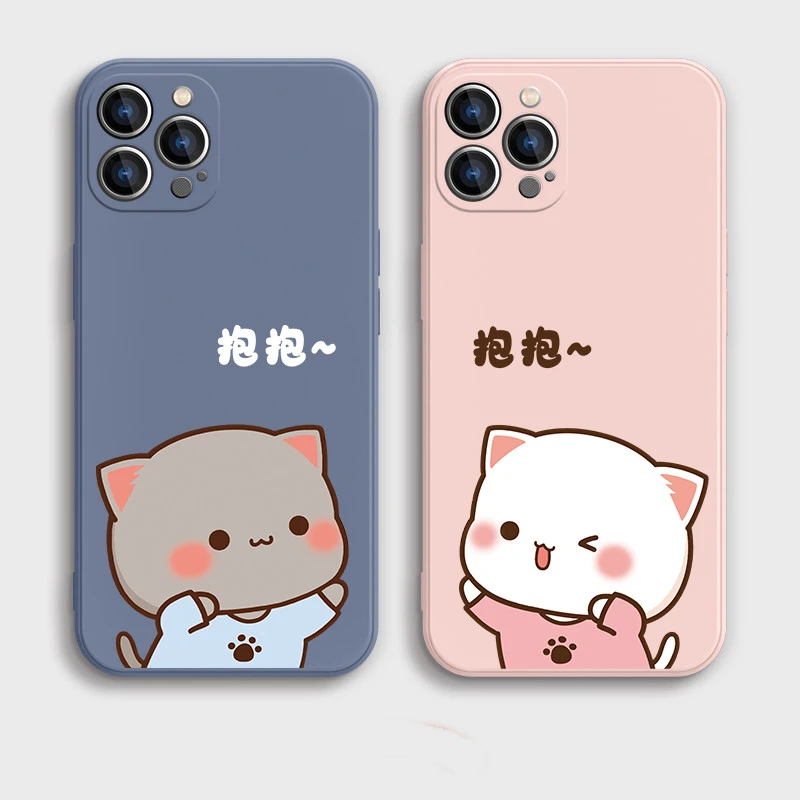 适用于苹果/华为/小米/oppo/vivo情侣款小猫可爱液态硅胶手机壳