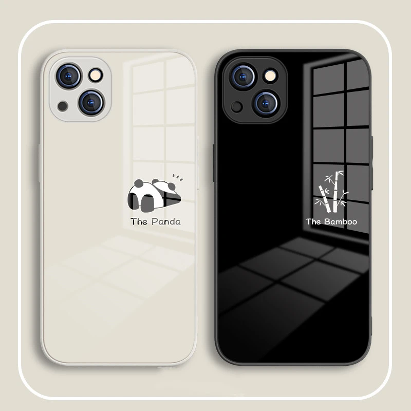 适用苹果17/华为/小米/oppo/vivo简约创意熊猫竹子液态玻璃手机壳