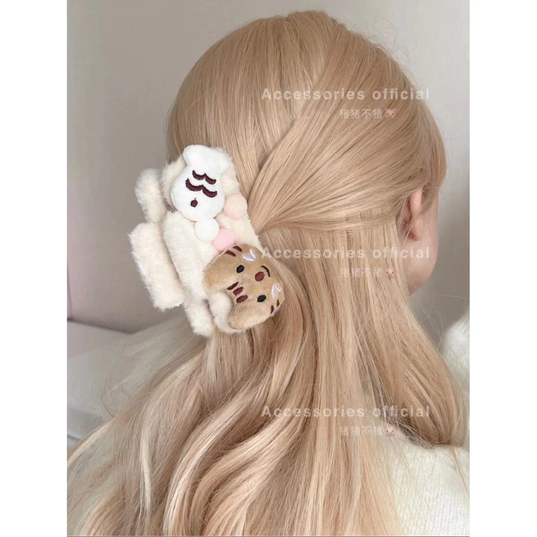 韩系ins风毛绒小熊抓夹小鱼猫咪鲨鱼夹可爱少女毛茸秋冬发饰头饰
