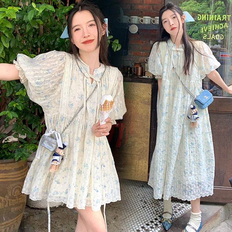 【LUCK WE】2024新款孕妇装夏季小清新碎花刺绣长裙孕妈短款连衣裙