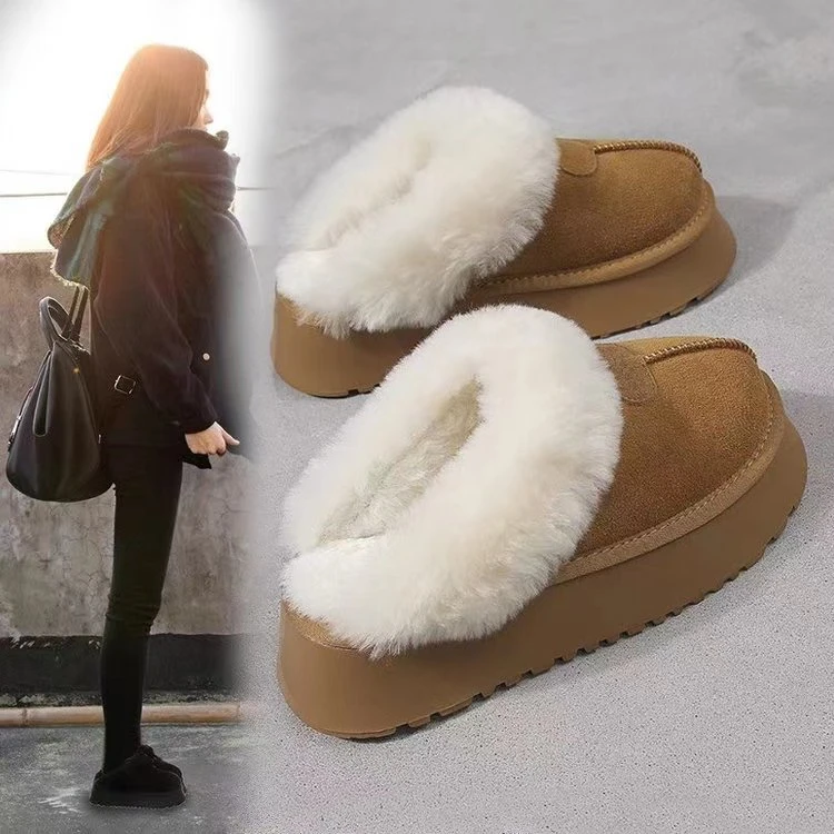 毛毛拖鞋女外穿2024年新款冬季加绒加厚雪地靴厚底包头保暖半拖鞋