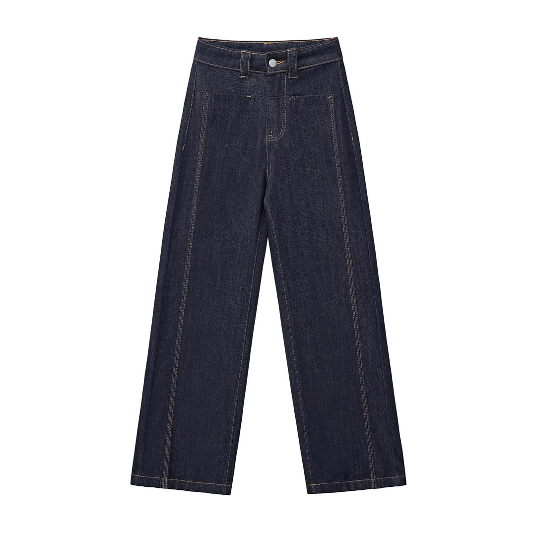 牛仔裤子女秋冬季宽松直筒阔腿设计师长裤高腰显瘦休闲丹宁蓝1290