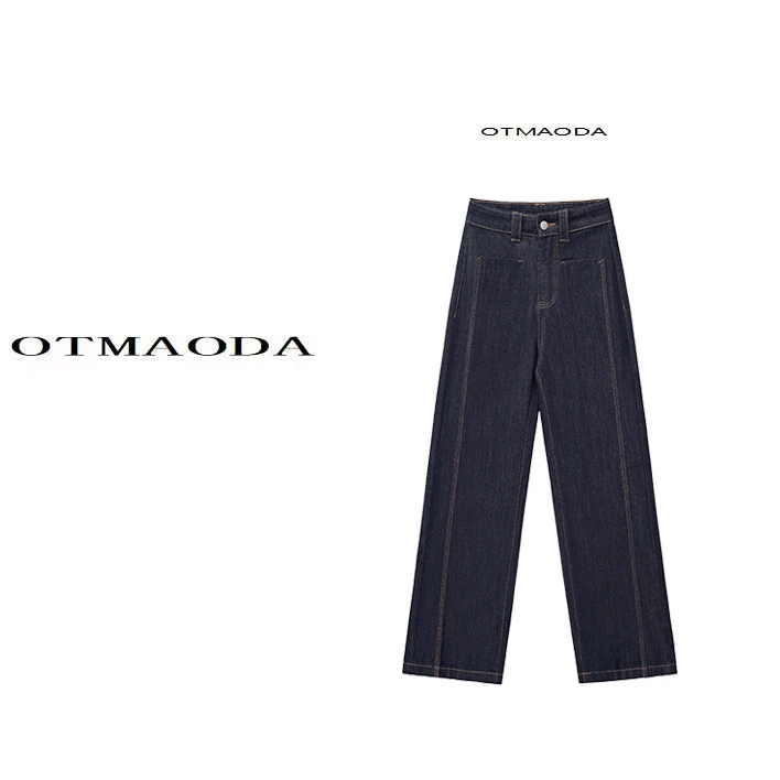 【南瓜定制】牛仔裤子女秋冬季宽松直筒阔腿加绒高腰显瘦丹宁色1290