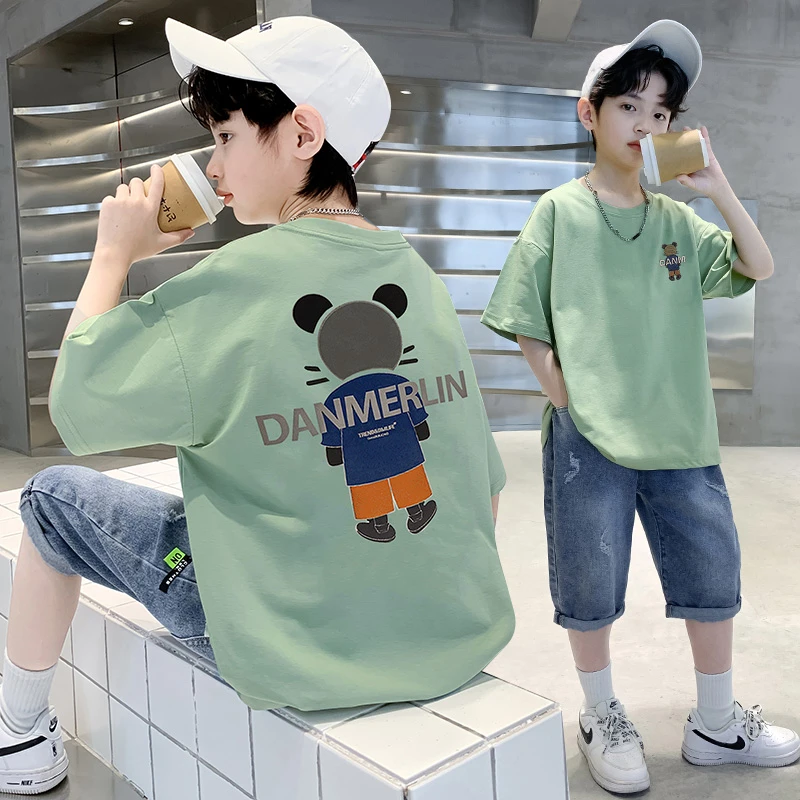男童套装夏款2024新款薄款夏天4时髦牛仔裤短袖中大童6岁洋气潮衣