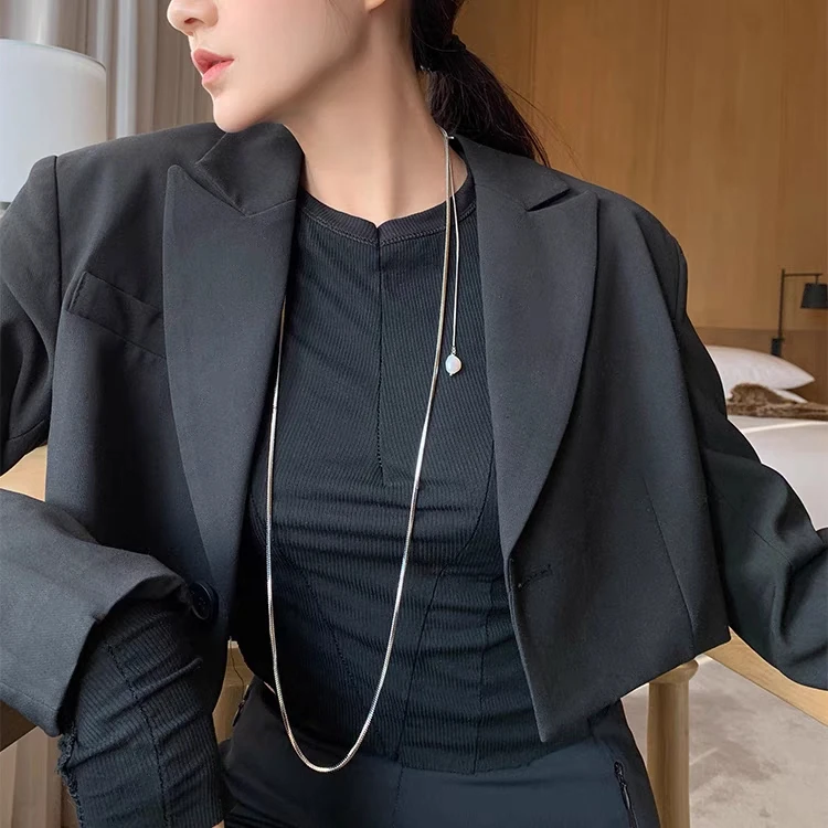 钛钢项链 超长款蛇骨链轻奢小众个性百搭珠珠项链ins毛衣链卫衣链