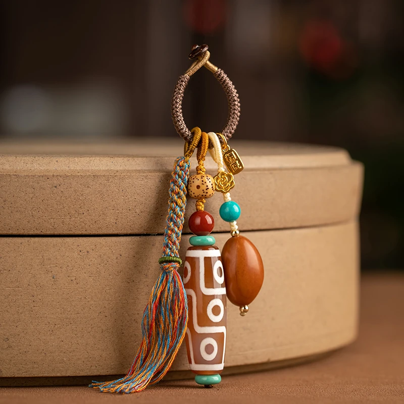天然天珠汽车钥匙扣挂件民族风手工制作钥匙链男女送礼