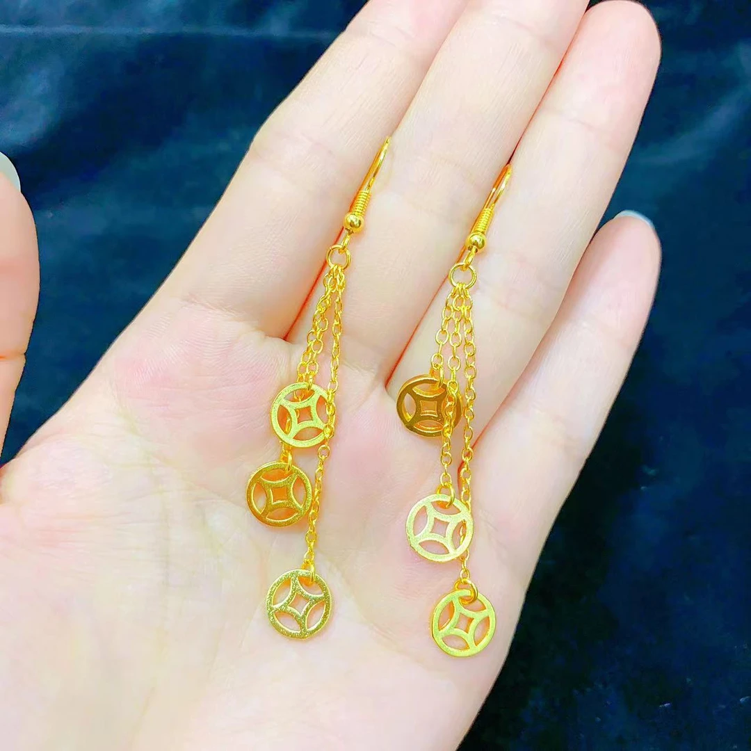 【高定】耳钩铜钱流苏长款