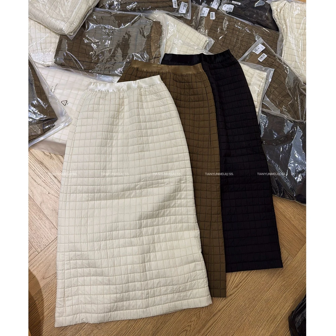 【no退no换 谨慎下单】方格气质后开叉夹棉直筒半身裙棉裙 A07267