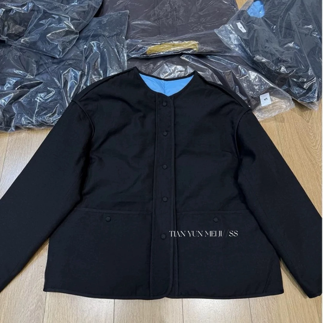 2024冬季新款设计感圆领撞色双面穿鹅绒服宽松长袖外套 80128