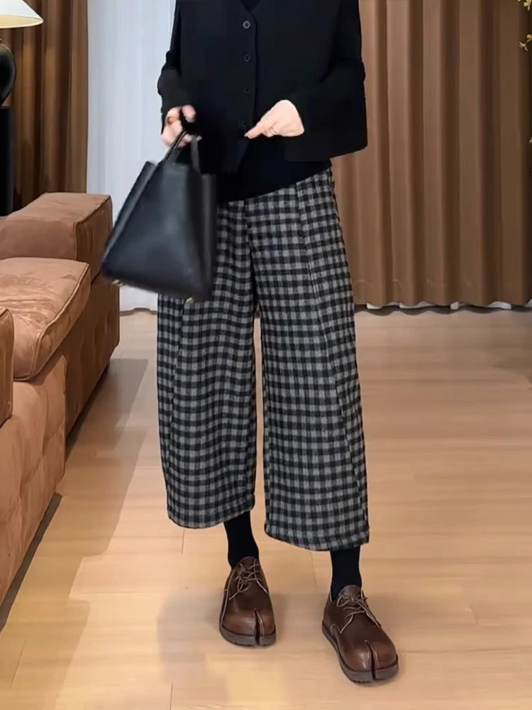 【冬季上新】小众设计立体小个子九分格子裤 8818