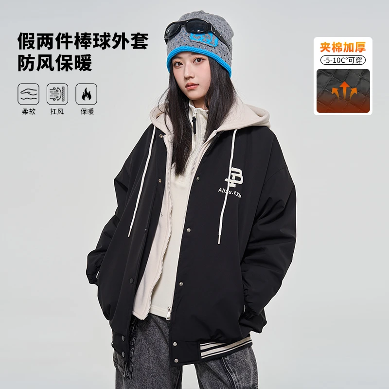 女大童外套夹棉加厚2024新款深秋冬款女童棒球服初中生学生棉服