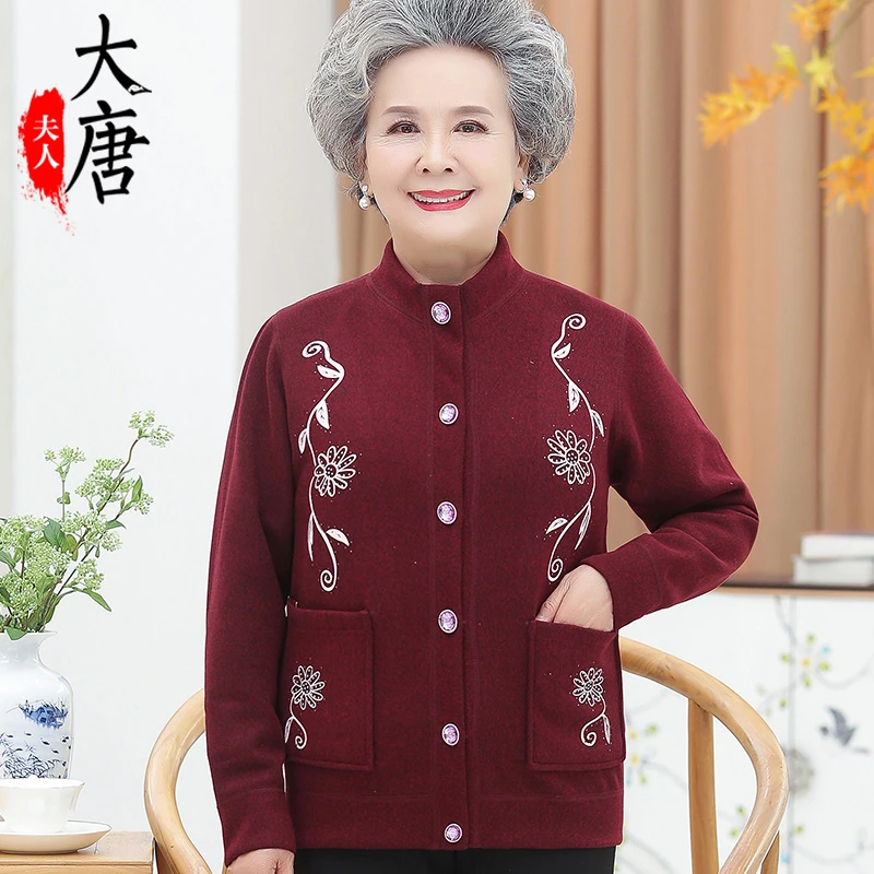 中老年人秋装针织衫女毛衣奶奶加绒加厚妈妈装老人冬装老人2025