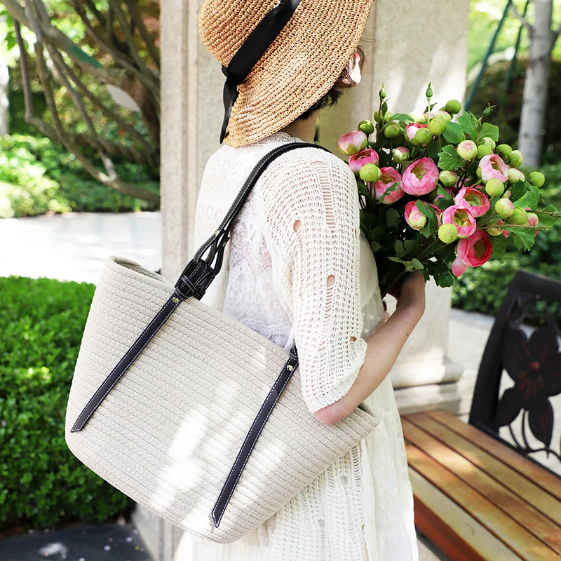 新款棉线包包女大容量2023新款质感单肩包时尚编织托特包