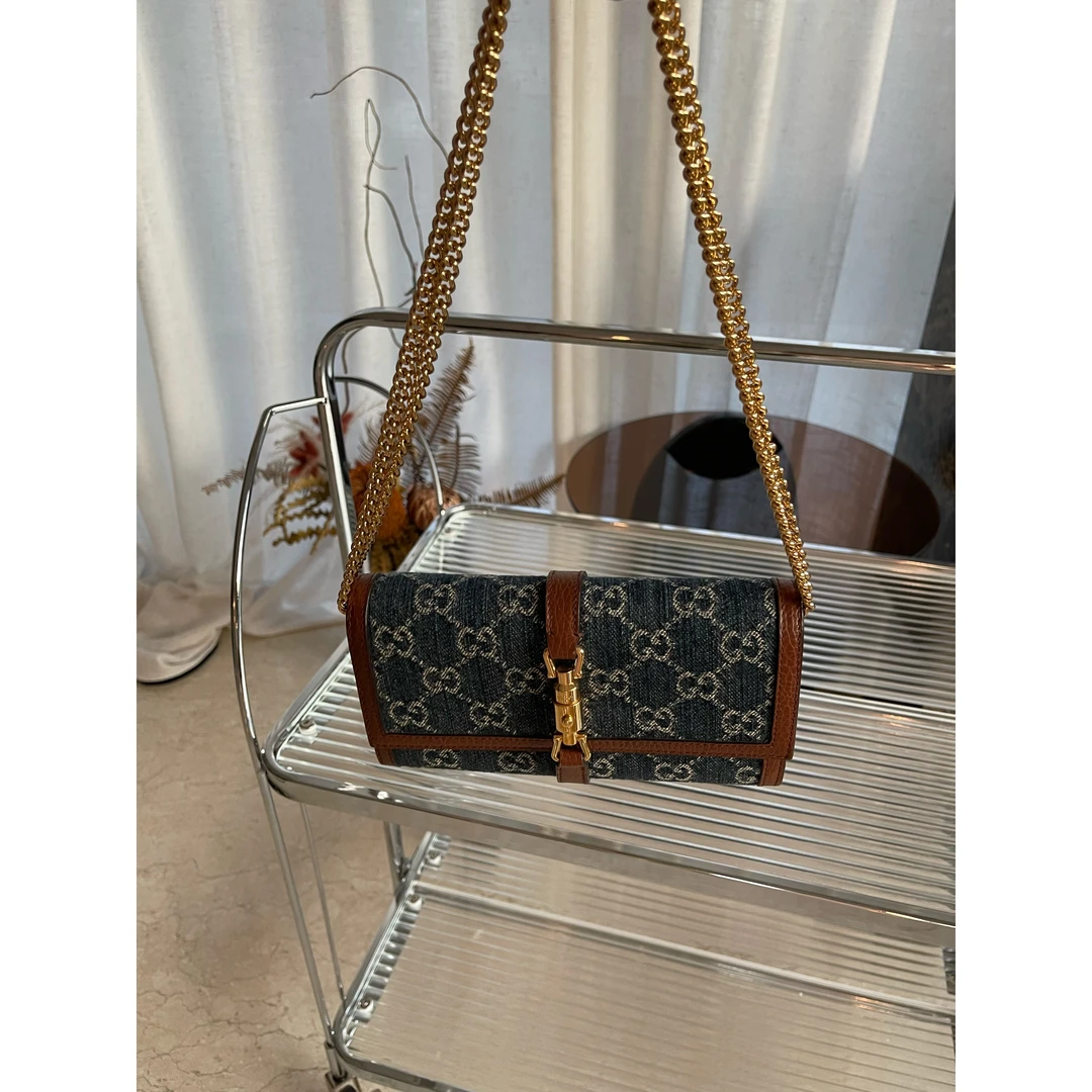 95新 GUCCI/古驰 jackie老花牛仔链条包