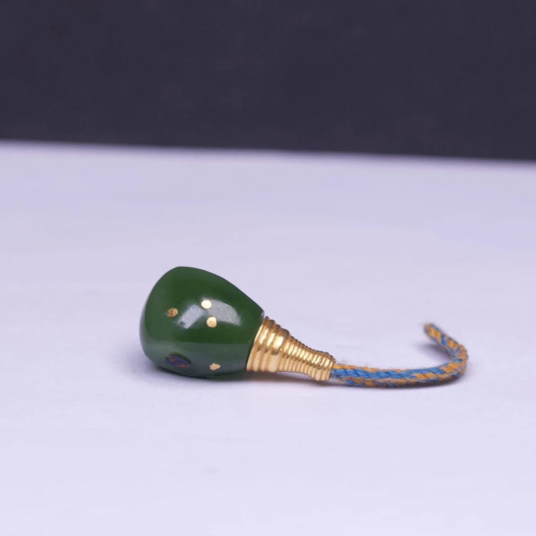 【上品典藏】碧玉金塔三通洒金文玩配饰珠串搭配菠菜绿轻奢手工制作