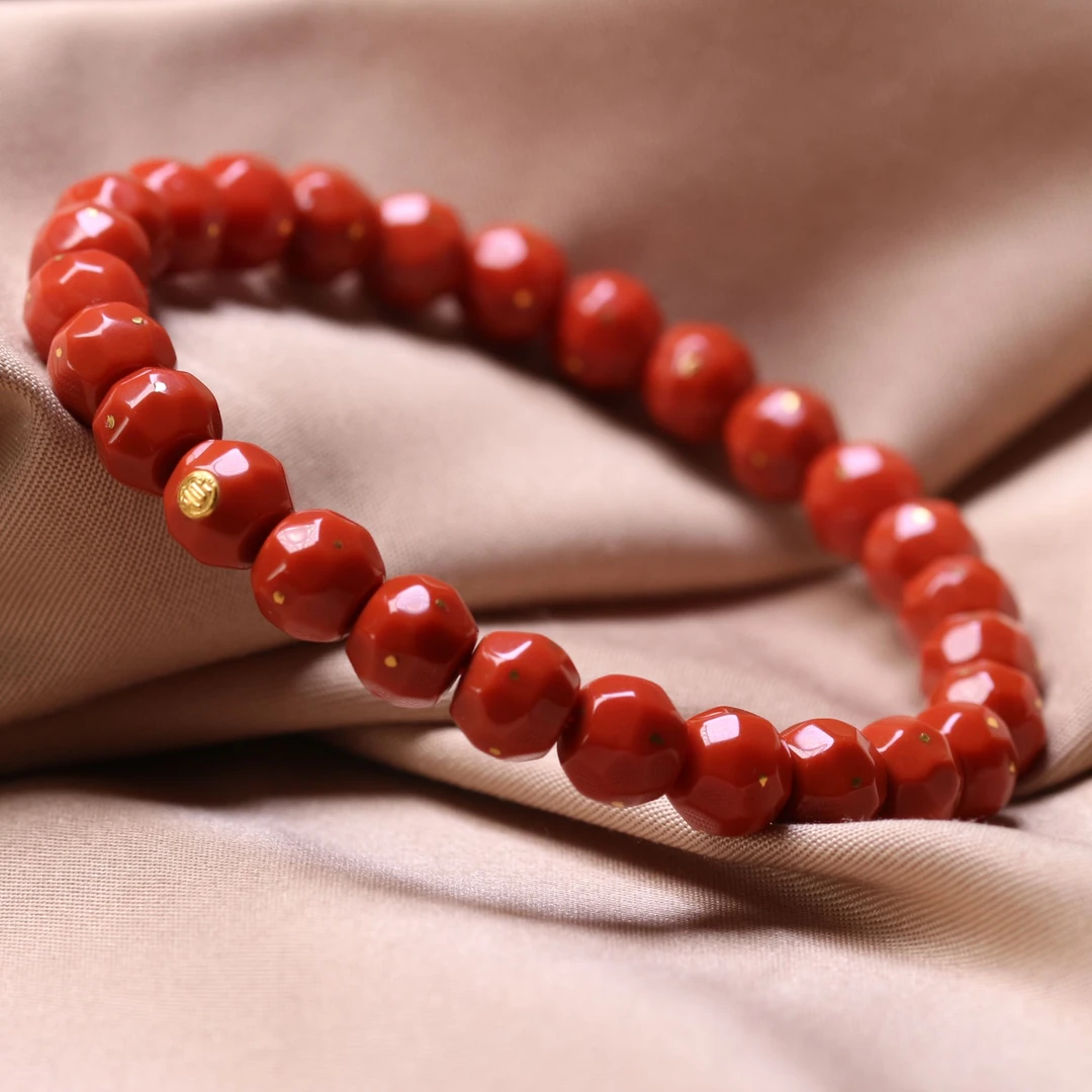 【上品典藏】瓦西南红手串无相珠错金洒金柿子红无相本命年轻奢国风