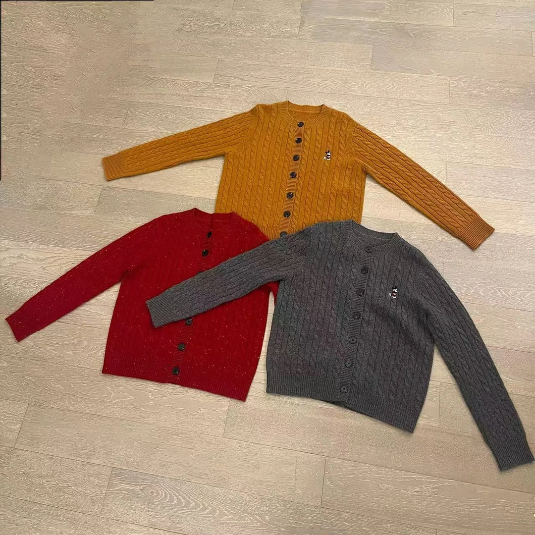 彩点麻花羊毛衫加厚纽扣时尚圆领韩版针织衫