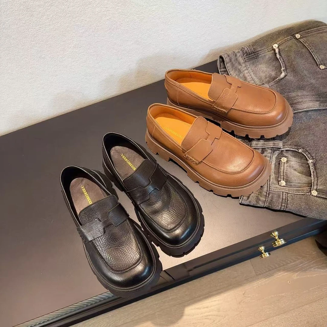 【欧货】 2024春秋胎牛皮低跟乐福鞋一脚蹬小皮鞋 G3531-08