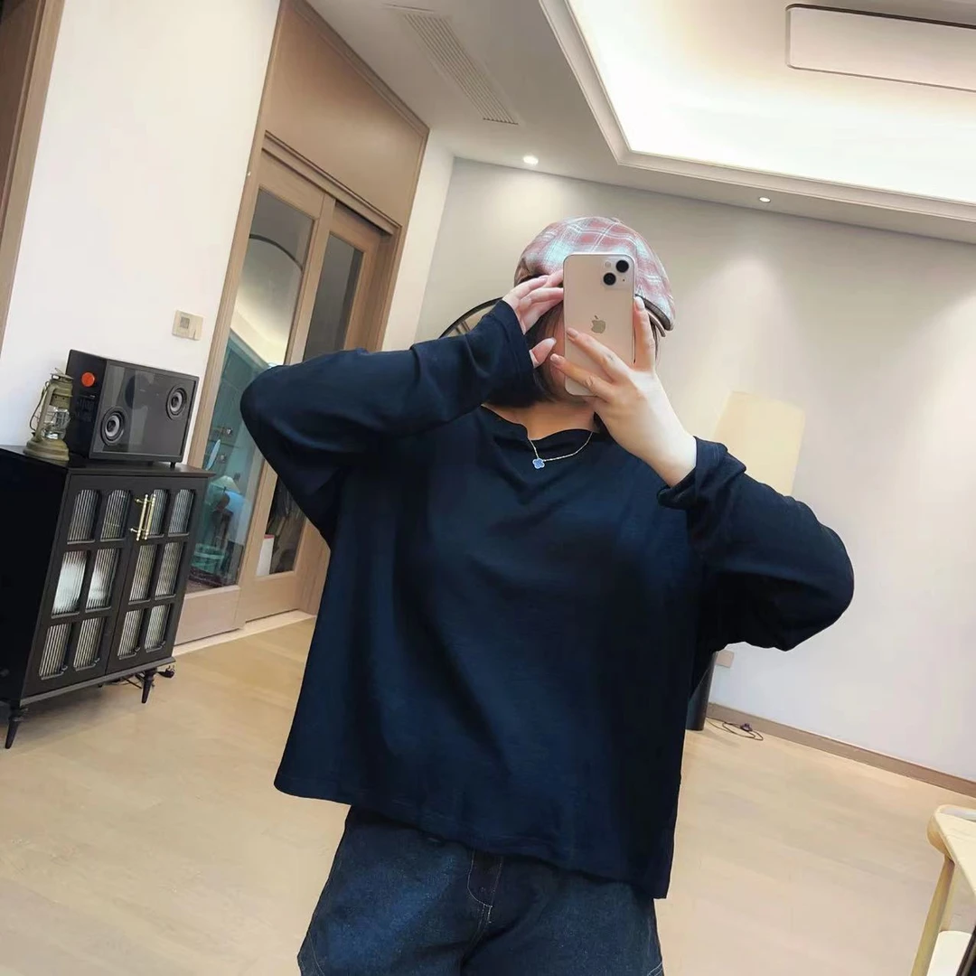 【欧货】正版 极简显瘦羊毛衫一字肩前短后长罩衫早秋长袖上衣百搭T