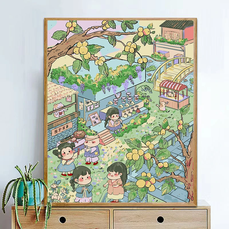 风景diy数字油画 高级感客厅填色休闲绘画房间装饰零基础简单手工