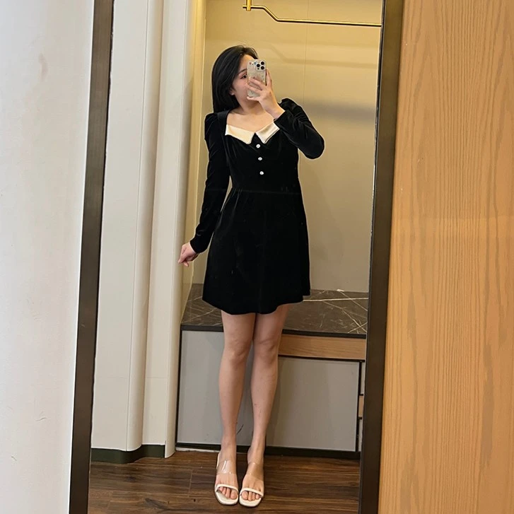 大梦微胖秋冬长裙子【DM264】mm遮肚气质显瘦藏肉长袖连衣裙