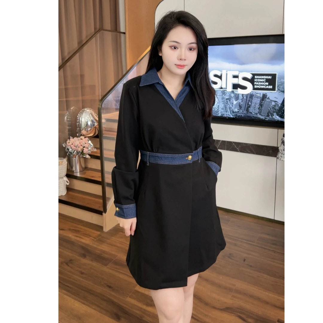 大梦微胖秋冬长裙子【HC957】mm遮肚气质显瘦藏肉长袖连衣裙