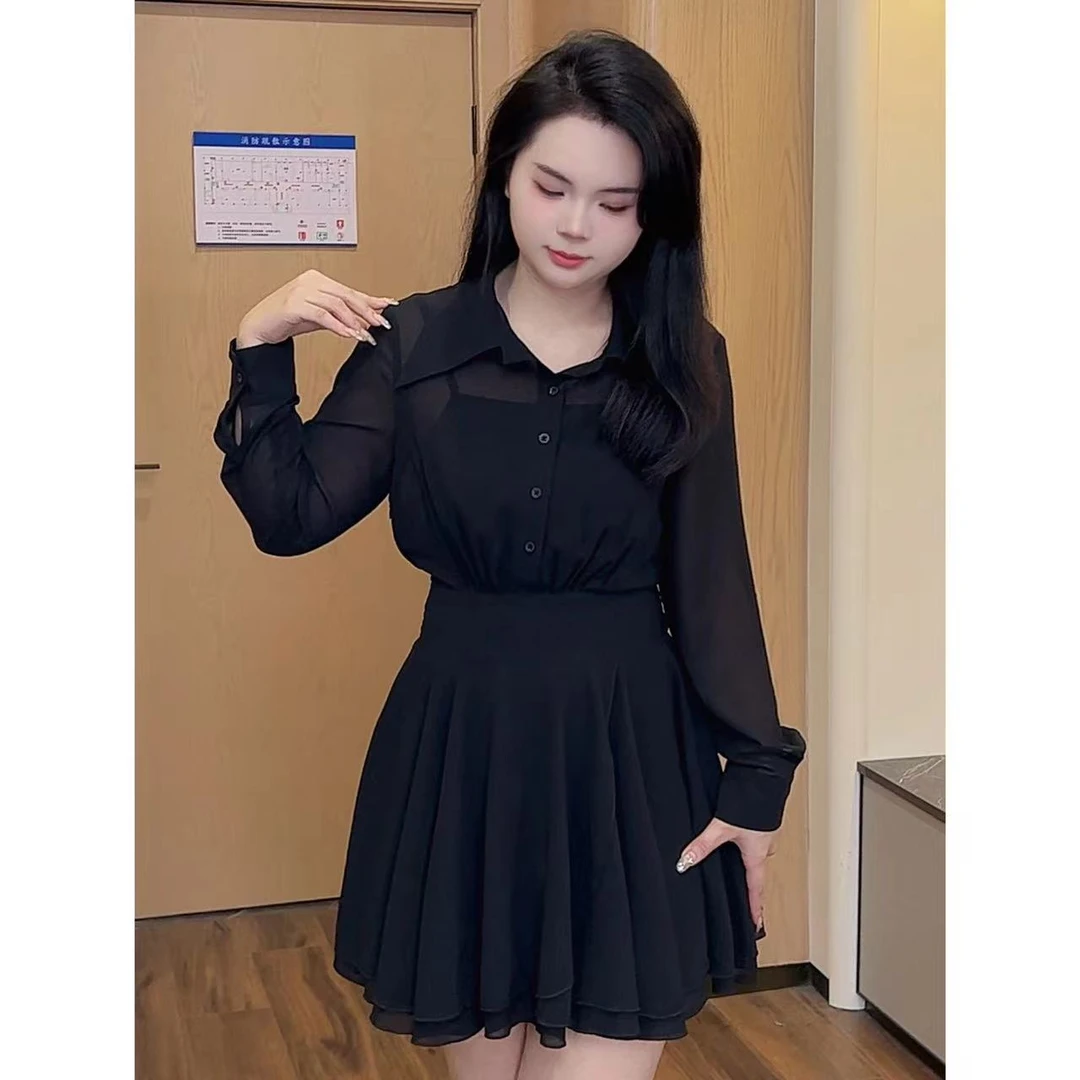 大梦微胖定制【DM894】遮肚气质显瘦翻领长袖连衣裙