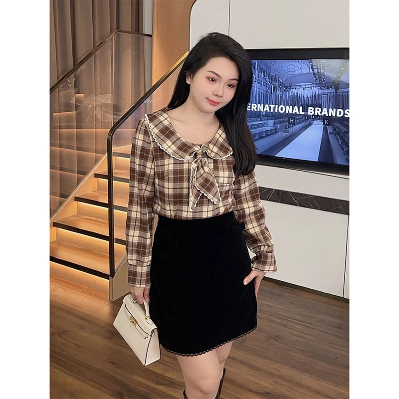 大梦微胖定制【JDM1053】显瘦遮肉海军领上衣+半裙