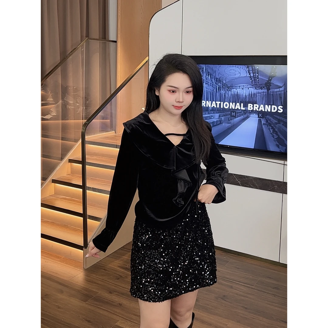 大梦微胖定制【JMQ269】闪闪气质显瘦日常出街上衣+半裙