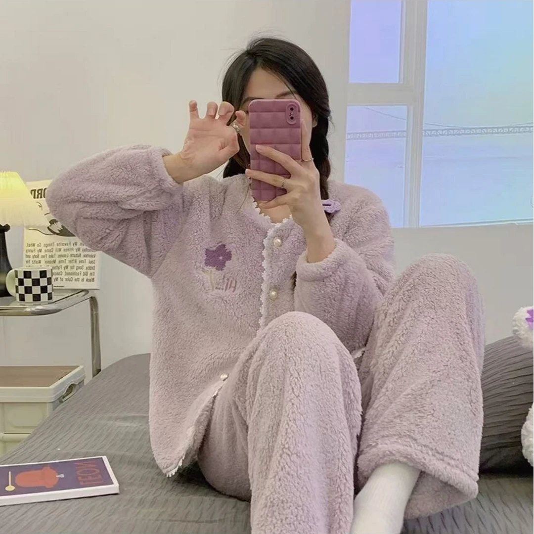 【宠粉专属】加绒加厚睡衣女冬季新款保暖套装外穿毛绒家居服女秋