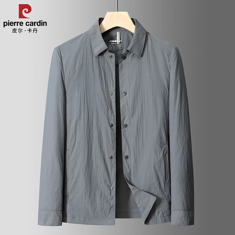 皮尔卡丹男士夹克商务宽松翻领纯色休闲男外套防晒服春秋长袖轻薄