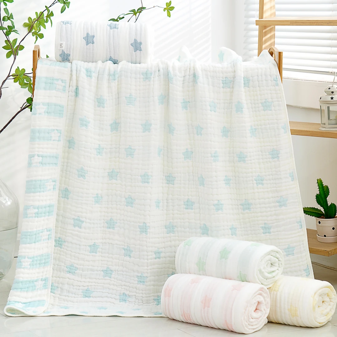 贝瑞拉6层纱布儿童浴巾星星樱桃a类110*110