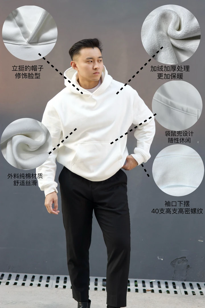 GYMOG440g秋冬重磅加绒连帽卫衣男款美式复古短款外套