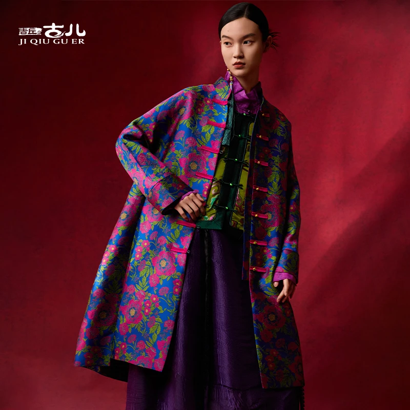 吉丘古儿倾城之恋提花风衣复古中式立领外套秋冬上衣G243Y057