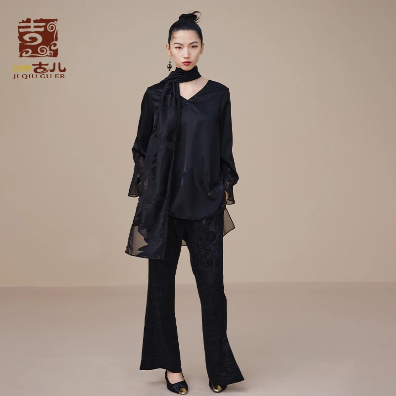 吉丘古儿原创设计中式复古围巾G233W001百搭气质时尚休闲印花丝巾