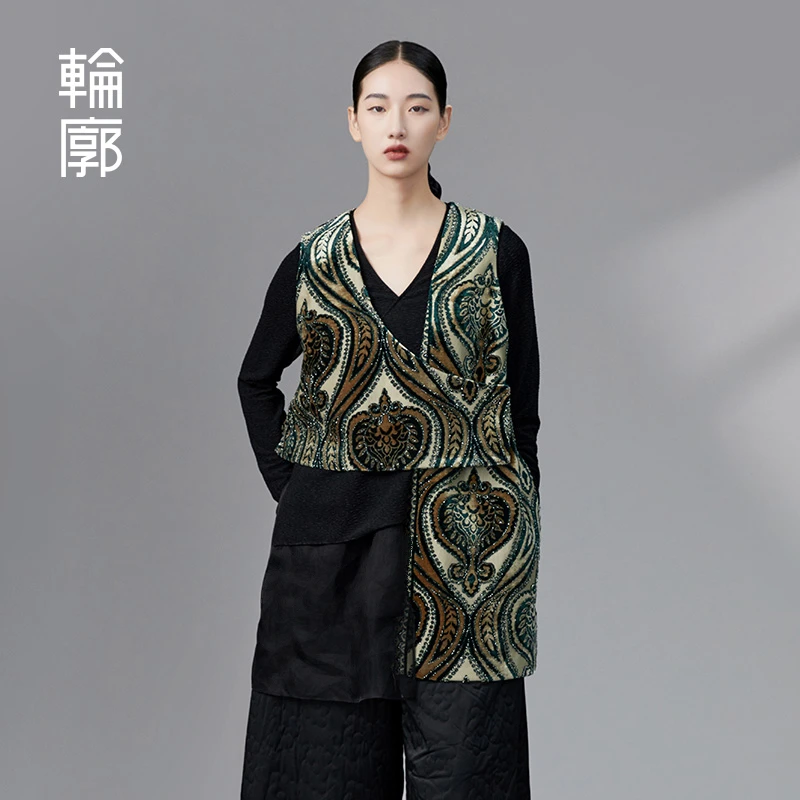 轮廓拜占庭金丝提花马甲时尚休闲毛呢背心马夹L233Y046