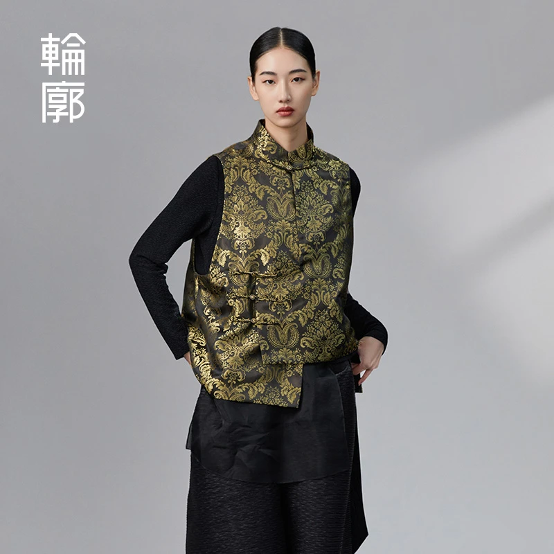 轮廓六合八方马甲琥珀流光复古提花轻奢财阀千金女装马夹L233Y022