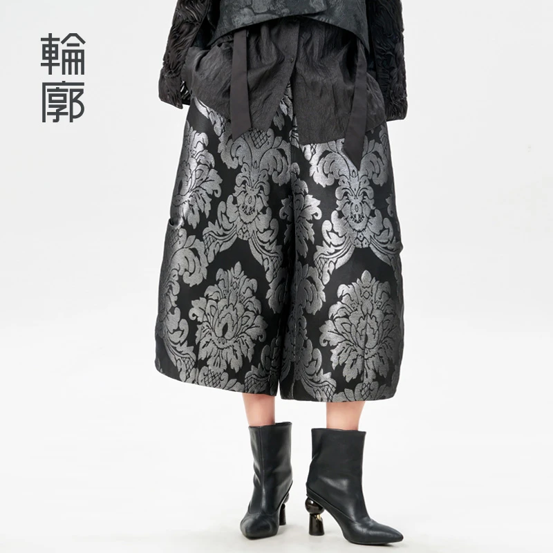 【蓉主儿专属】轮廓迷情古堡提花阔腿裤复古显瘦阔腿休闲裤L241K005