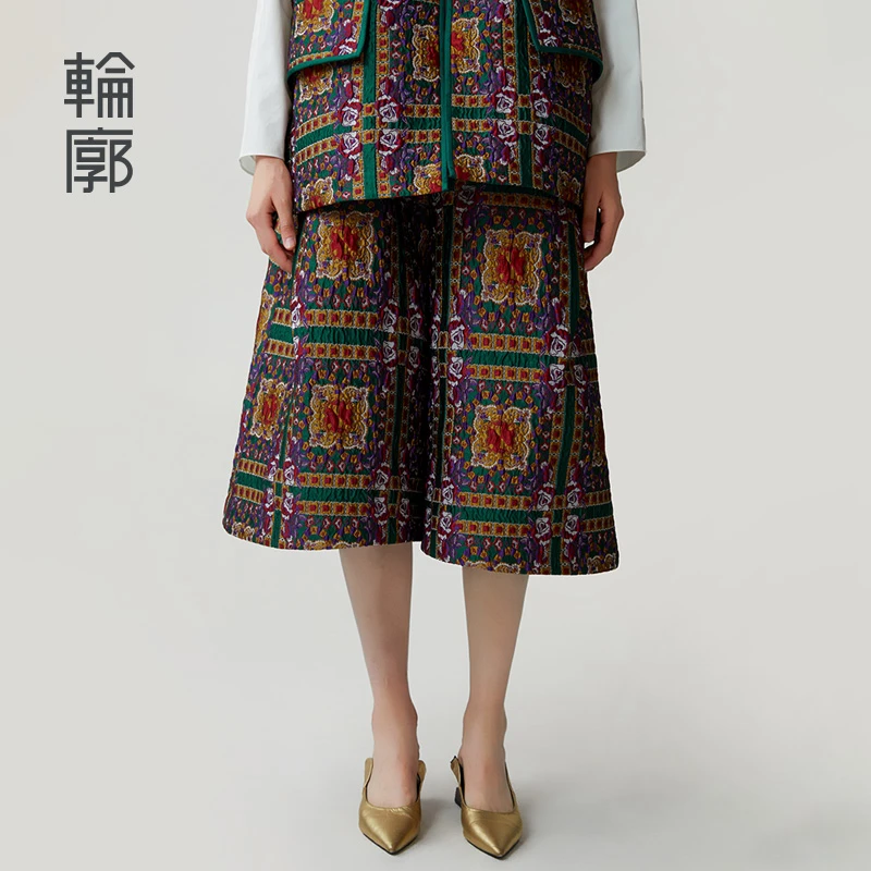 轮廓玫瑰有约L243K023立体色织提花短裤复古时尚高级感阔腿五分裤