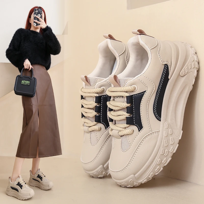 老爹鞋女2023秋季新款韩版百搭运动休闲鞋女学生厚底跑步鞋系带潮