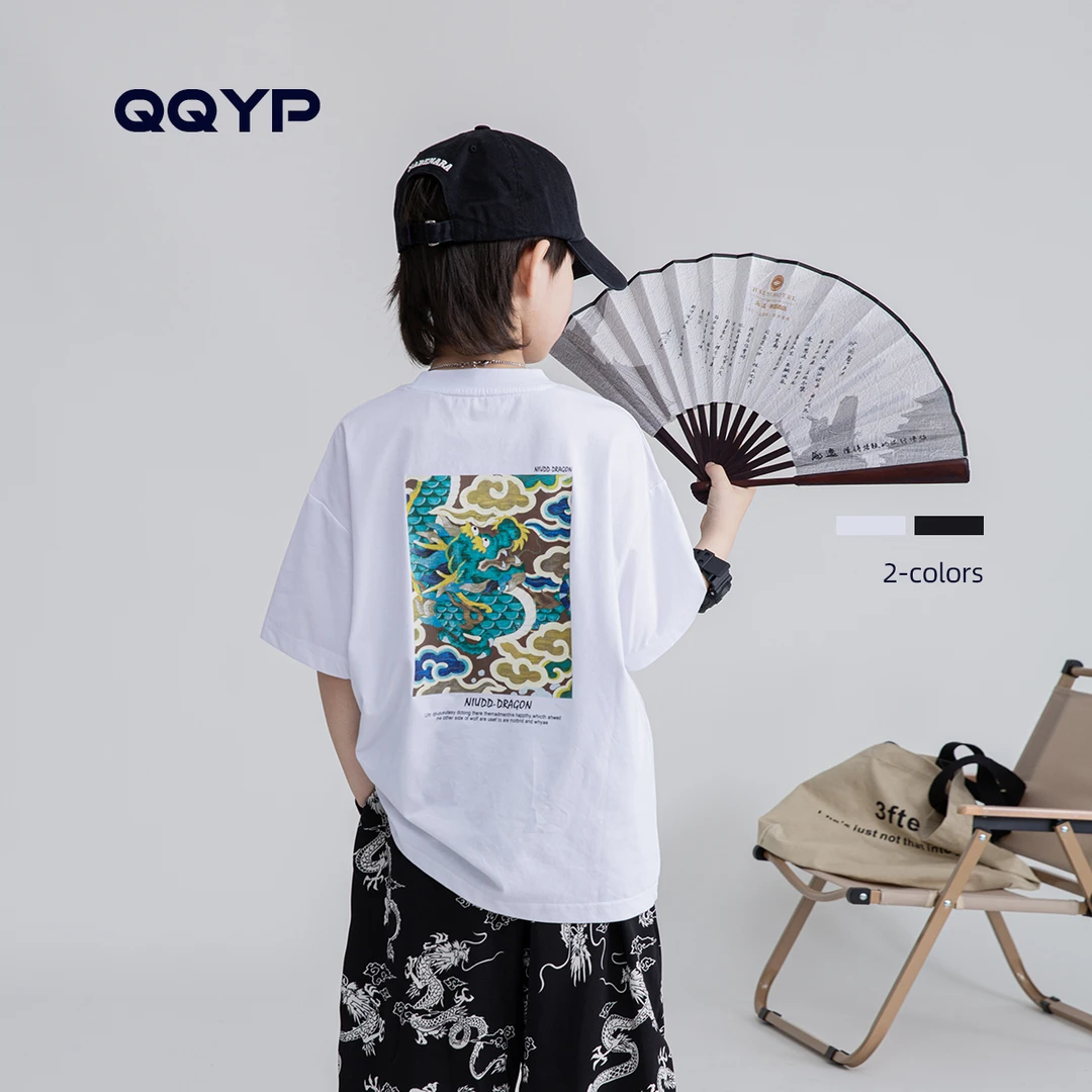 男童短袖T恤2024夏季新款中大童韩版国风半袖上衣儿童潮酷体恤薄