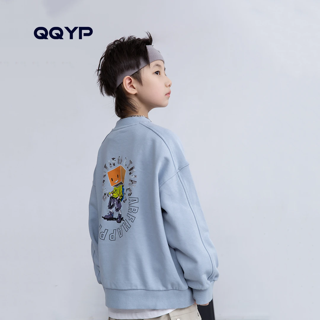 男童卫衣2024秋装新款中大童韩版蓝色儿童洋气套头衫男孩上衣潮