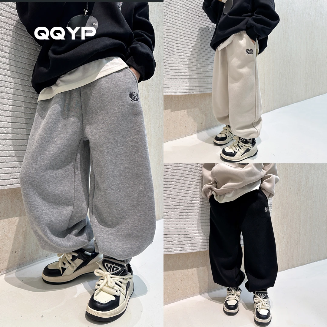 男童加绒运动裤2024冬装新款中大儿童加厚休闲裤子卫裤