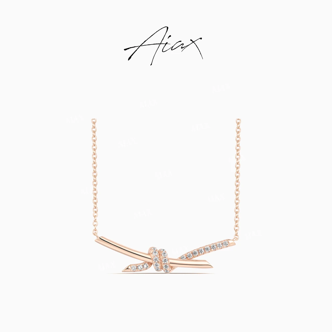 AIAX 925银 镀K金 时尚简约韩版轻奢精致立体绳结项链TSJ9371