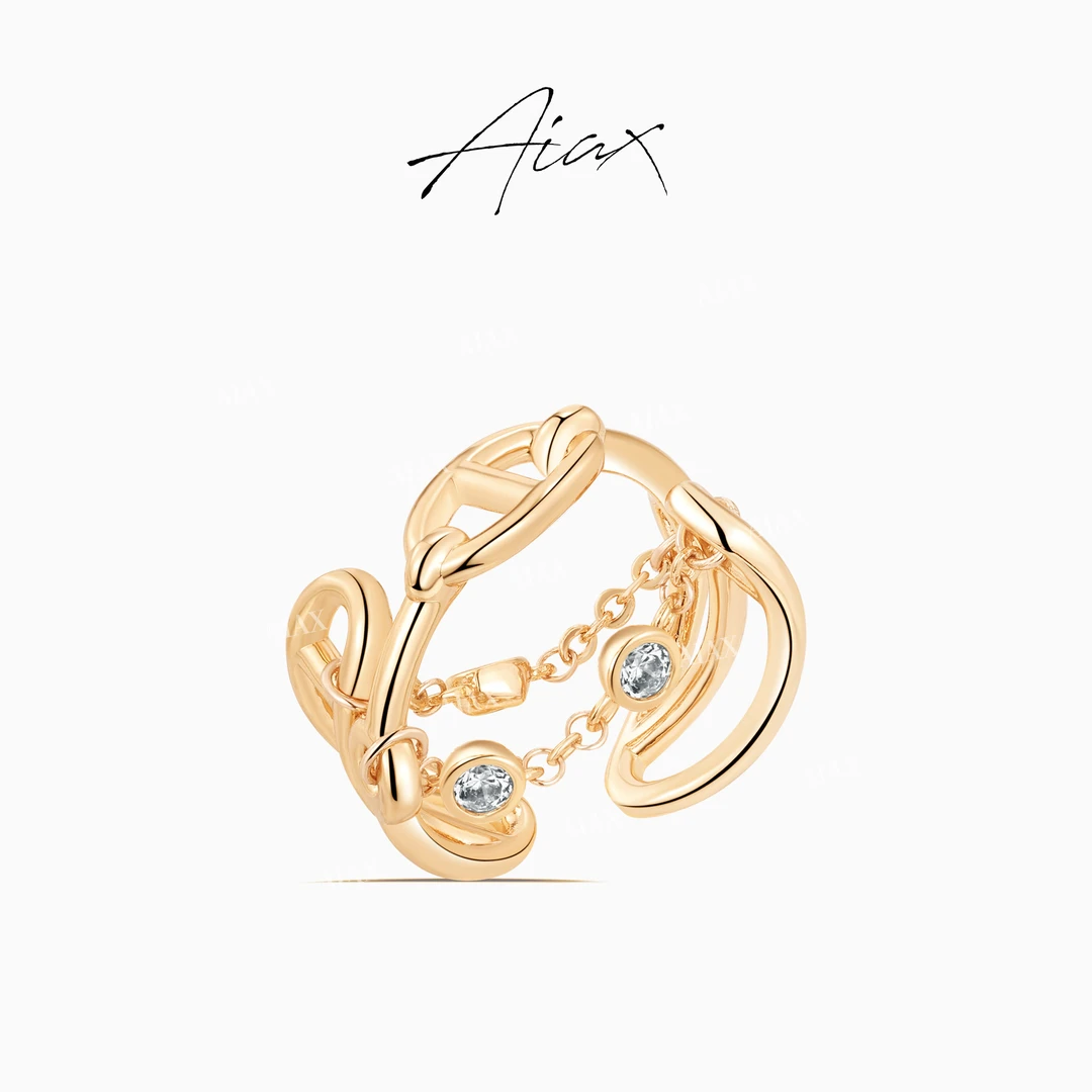 AIAX  镀K金  轻奢设计师法式经典时尚链条猪鼻子戒指TSS7182