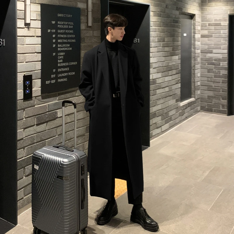 冬季加厚毛呢大衣男长款过膝冬天男士风衣外套男款韩版高级感呢子