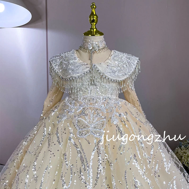 【黄金战袍】女童公主裙主持人钢琴演出服花童轻奢气质宴会儿童